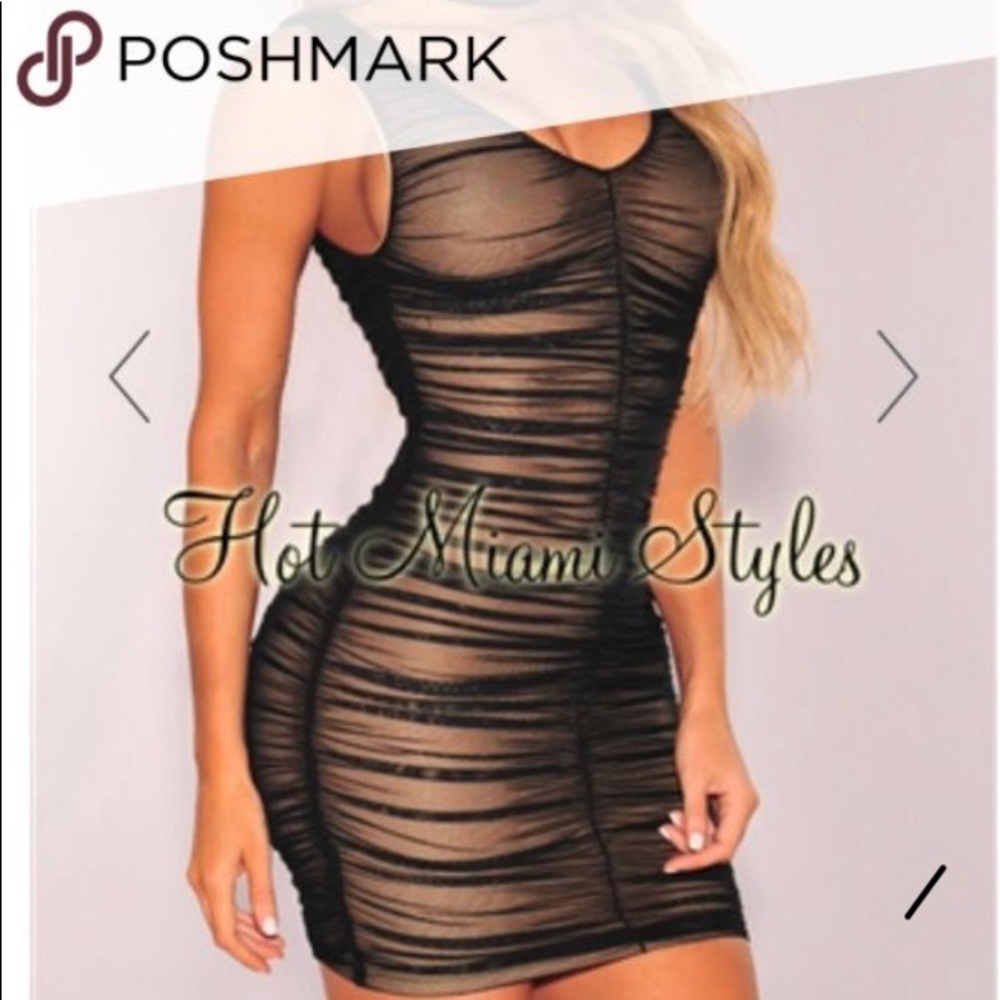 Hot Miami styles black sheer rouched dress